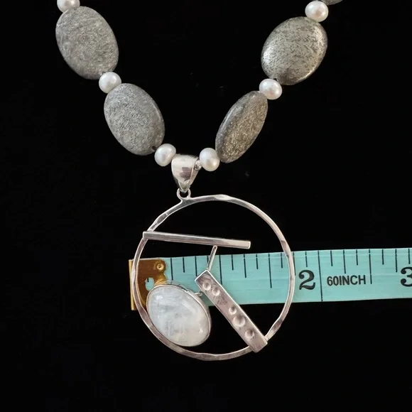 NWOT Jasper Beaded Necklace with Moonstone 925 Pendant - Picture 8 of 9